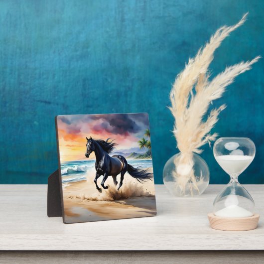 Wild black stallion galloping fotoplatte (InSitu)