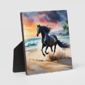 Wild black stallion galloping fotoplatte (Vorderseite)