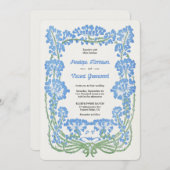 Wild blaue Blumen Letterpress Style Wedding Einladung (Vorne/Hinten)