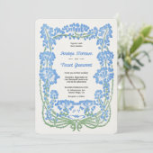 Wild blaue Blumen Letterpress Style Wedding Einladung (Stehend Vorderseite)