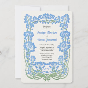 Wild blaue Blumen Letterpress Style Wedding Einladung