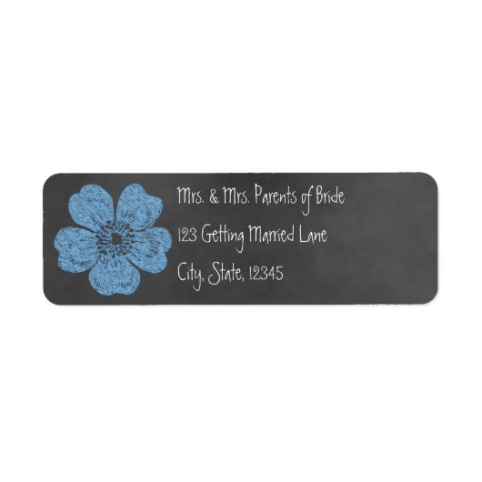 Wild blaue Rose - Chalkboard Avery Label (Vorne)