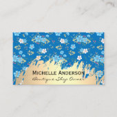 Wild blaue weiße Blume | Gold-Metallic-Bürste Visitenkarte (Vorderseite)