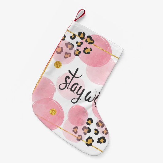 Wild bleibe, Leopardendruck, rosa Kreise Kleiner Weihnachtsstrumpf (Vorderansicht (hängend))