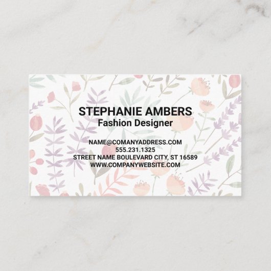 Wild Blue Flowers Spring Garden Pattern | Monogram Visitenkarte (Rückseite)