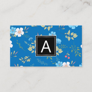 Wild Blue Flowers Spring Garden Pattern Monogram Visitenkarte