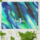 Wild Blue Oceanscape Alcohol Ink Geschirrtuch (Gefaltet)