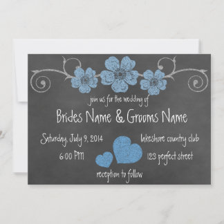 Wild Blue Rose Chalkboard Hochzeit Einladung