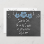 Wild Blue Rose Chalkboard Save the Date Postkarte (Vorne/Hinten)