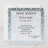 Wild Blue Zebra Print Bow 16 . Geburtstag Einladung (Rückseite)