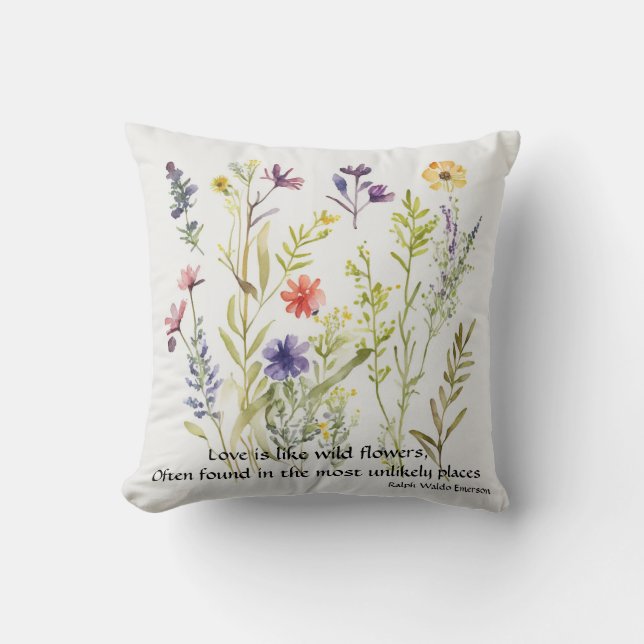 Wild Blume bearbeitbare Zitat von Ralph Waldo Emer Kissen (Vorderseite)