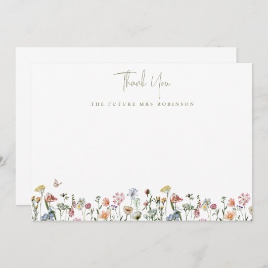 Wild Blume Brautparty Future Frau Personalisiert Dankeskarte (Vorne/Hinten)