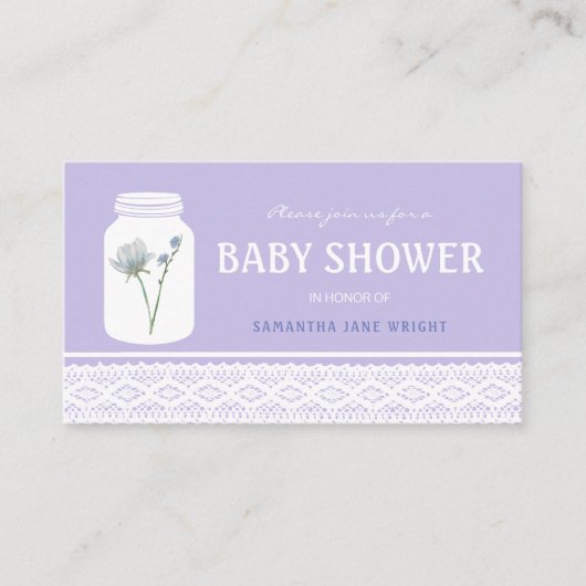Wild Blume Mason Jar & Lace Baby Shower Ticket Begleitkarte (Vorderseite)