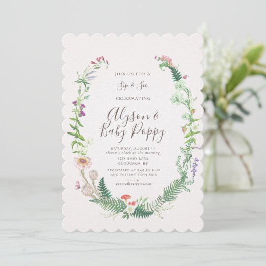 Wild Blume Sip & See Einladung (Stehend Vorderseite)