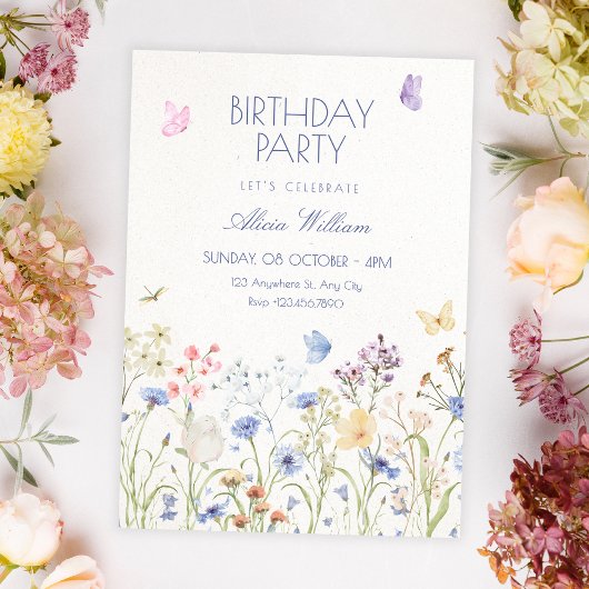 Wild-Blumen-Geburtstag Einladung