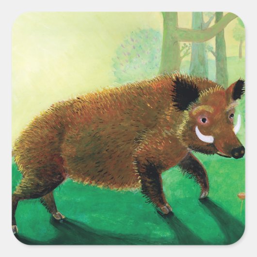 Wild-Boar-Illustration Quadratischer Aufkleber (Vorderseite)