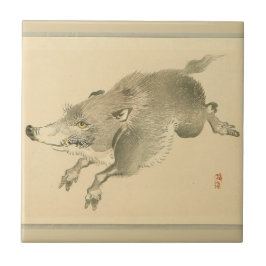 Wild Boar (japanische Kunst) (von Kono Bairei) Fliese
