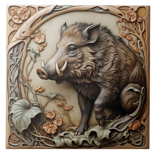 Wild Boar - Jugendstil-Keramik Tile Fliese (Vorderseite)