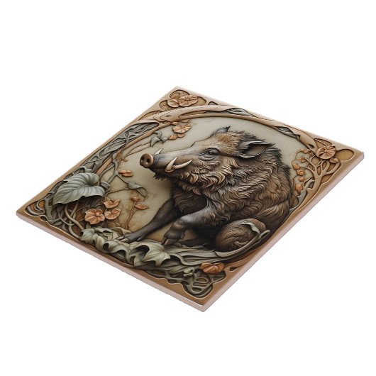 Wild Boar - Jugendstil-Keramik Tile Fliese (Seite)