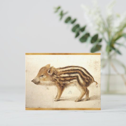 WILD BOAR PIGLET Antikes Zeichnend Tierparkett Postkarte (Stehend Vorderseite)