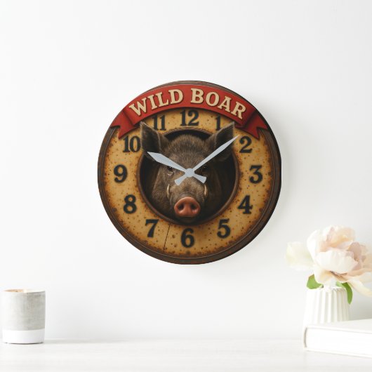 Wild boar rustic hunting lodge woodland theme große wanduhr (Zuhause)