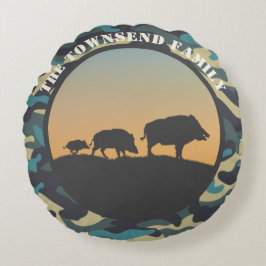 Wild Boar und Camouflage Rundes Kissen
