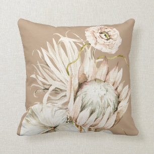 Wild Boho Protea Pampas Grass Floral Beige Kissen