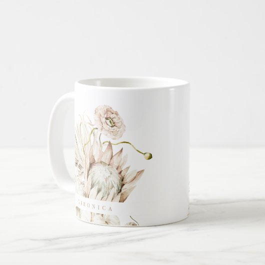 Wild Boho Protea Pampas Grass Floral Personalisier Kaffeetasse (Vorderseite Links)