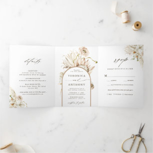 Wild Boho Protea Pampas Grass Floral Wedding Dreifach Gefaltete Einladung