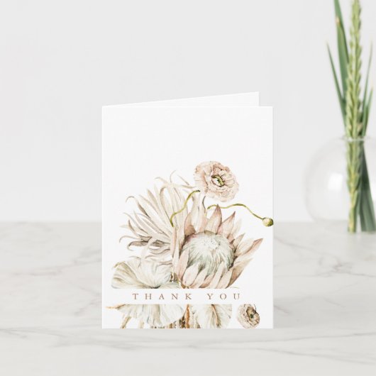 Wild Boho Protea Pampas Grass Floral Wedding Foto Dankeskarte (Vorderseite)