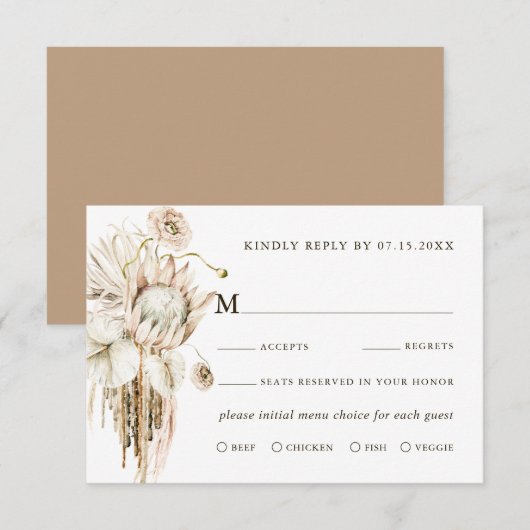 Wild Boho Protea Pampas Grass Floral Wedding RSVP Karte (Vorne/Hinten)