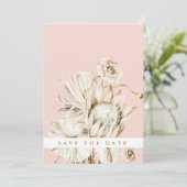 Wild Boho Protea Pampas Grass Wedding Foto Blush Save The Date (Stehend Vorderseite)