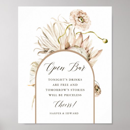 Wild Boho Protea Pampas Grass Wedding Open Bar Poster (Vorne)