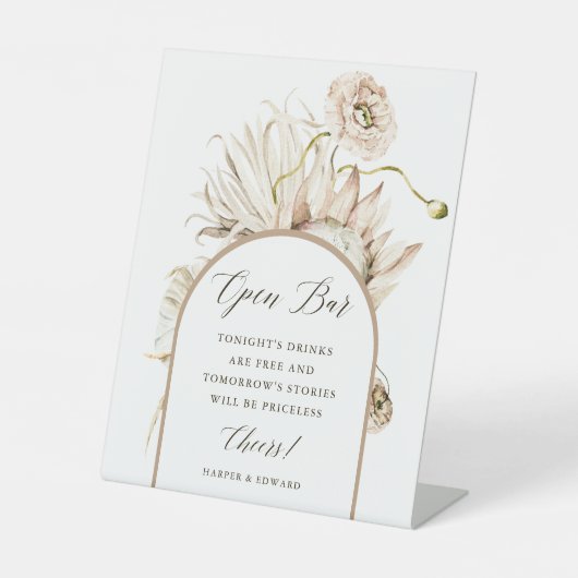 Wild Boho Protea Pampas Grass Wedding Open Bar Sockelschild (Vorderseite)