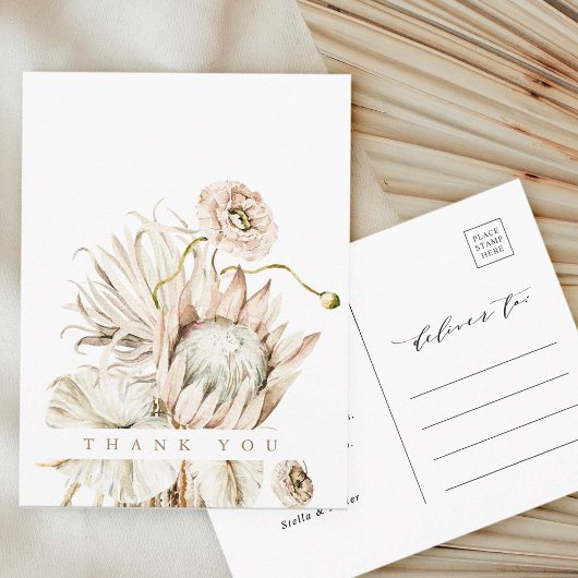 Wild Boho Protea Pampas Grass Wedding Vielen Dank Postkarte