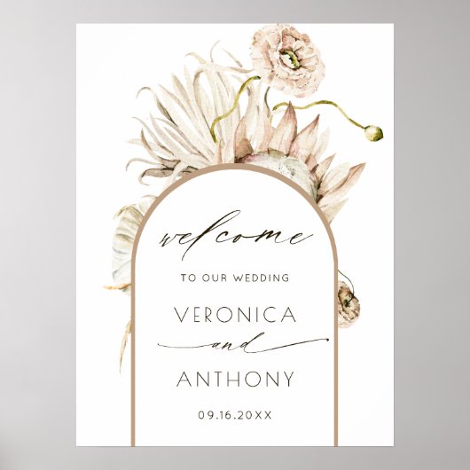 Wild Boho Protea Pampas Grass Wedding Willkommen Poster (Vorne)