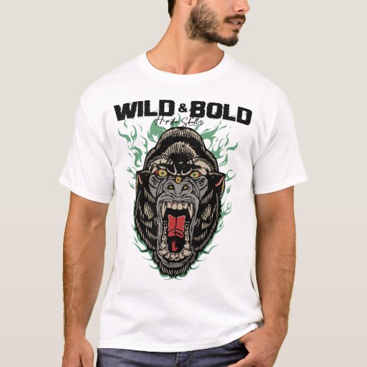 Wild bold Gorille Tattoo Old School Fell T-Shirt (Vorderseite)