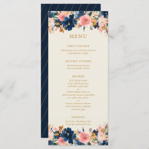 Wild Bouquet Navy & Blush Hochzeitsmenü