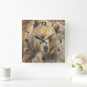 Wild Brown Bear Quadratische Wanduhr (Zuhause)