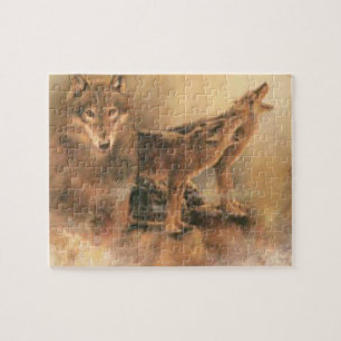 Wild Brown Howling Wolves Puzzle