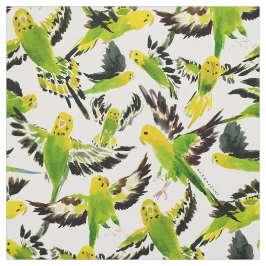 WILD BUDGIES Green Parakeets Stoff (Muster)