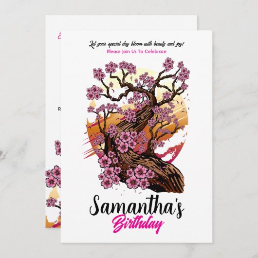Wild Cherry Blossom Geburtstag Einladung (Vorne/Hinten)