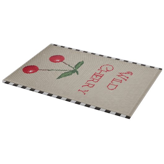Wild Cherry Cross Stitch Glass Cutting Board Schneidebrett (Ecke)