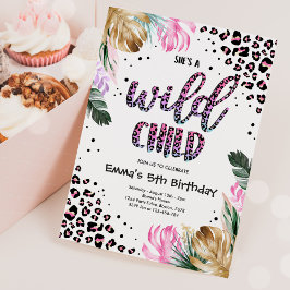 Wild Child Gold Pink Leopard Print Birthday Party Einladung