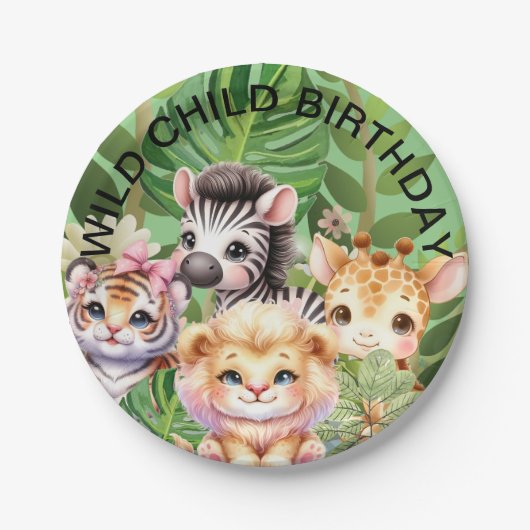 Wild Child Jungle Kawaii Tiere Pappteller (Vorderseite)