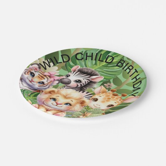 Wild Child Jungle Kawaii Tiere Pappteller (Schrägansicht)