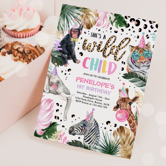 Wild Child Leopard Print Safari Tiere Geburtstag Einladung
