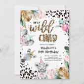 Wild Child Leopard Print Safari Tiere Geburtstag Einladung (Vorderseite)