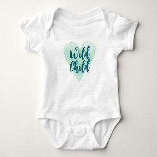 Wild Child teal Wasserfarbe Herz Baby Bodysuit Strampler