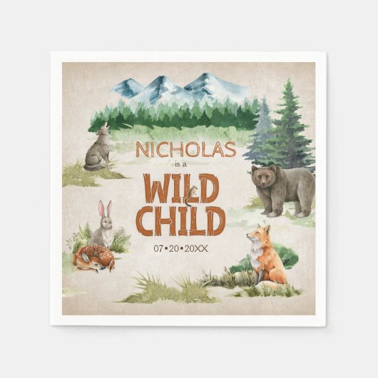 Wild Child Woodland Animal Birthday Party Serviette (Vorderseite)